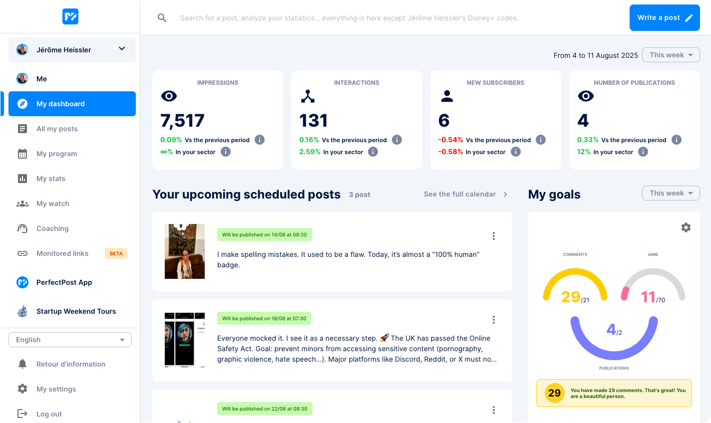 PerfectPost Dashboard Interface